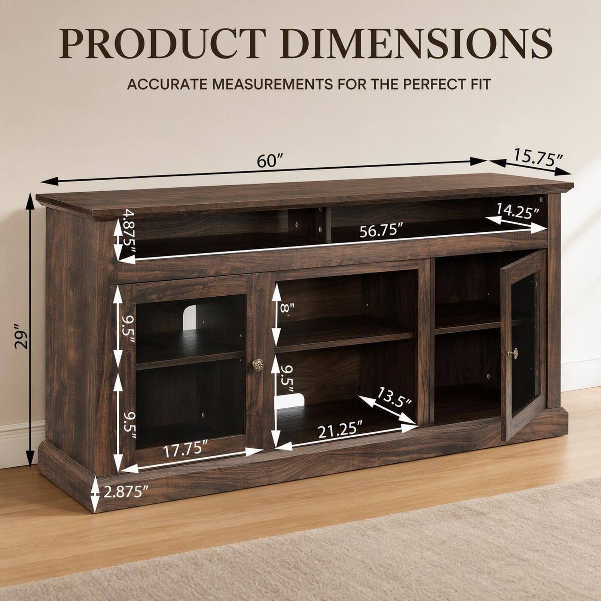 PRODUCT DIMENSIONS  
ACCURATE MEASUREMENTS FOR THE PERFECT FIT

29"  
4.875" 9.5" 9.5"  
17.75"  
60" 56.75" 13.5" 21.25"  
15.75" 14.25"  
2.875"