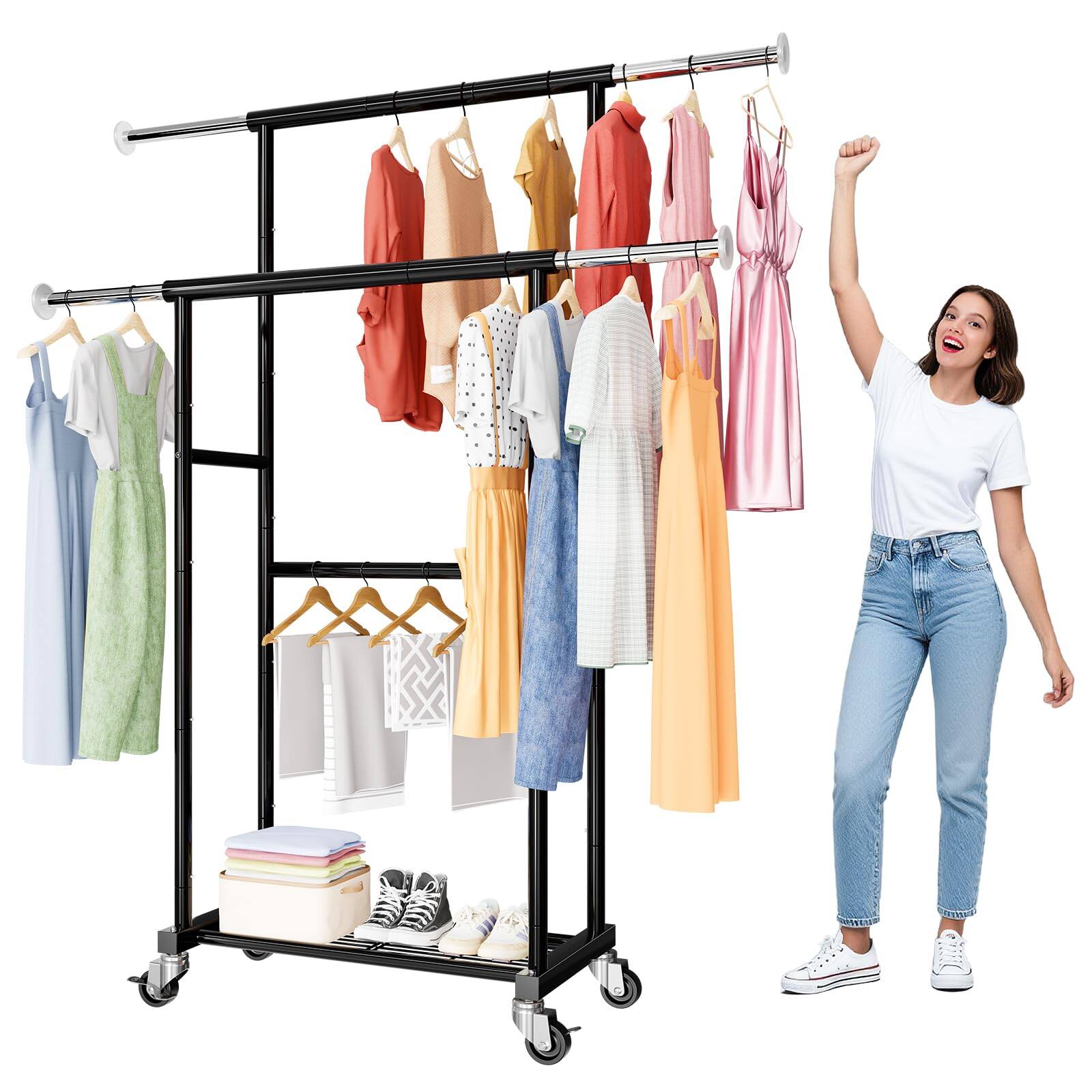 Refined Abode Design - 80" Commercial Grade Clothing Rack For Hanging Clothes Double Rolling Portable Garment Coat With Wheels Load - Default