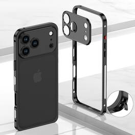Dteck - Metal Frame Heat Dissipation Rugged Shockproof Bumper Frame Phone Case with Lens Cover For Apple iPhone 17 Pro Max - Black
