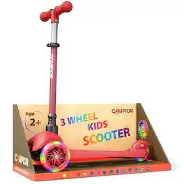 Campior - Mini 3 Wheel Scooter Kids Lean to Steer LED Light Up Wheels Adjustable Handlebar Wide Anti Slip Deck Ages 2 Up - Red