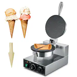 VEVOR - Electric Ice Cream Cone Maker, Commercial 1230W Waffle Cone Machine, Non-Stick Stainless Steel Egg Roll Mold - Silver;Black