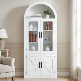 Ihomeadore - 69.7 Inch Modern Wood Arched Display Cabinet with 4 Doors and 3 Adjustable Shelves - White