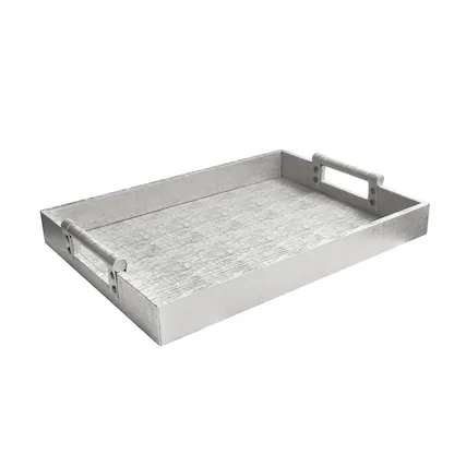 Front. American Atelier - Leather Tray Silver With Handles - Silver.