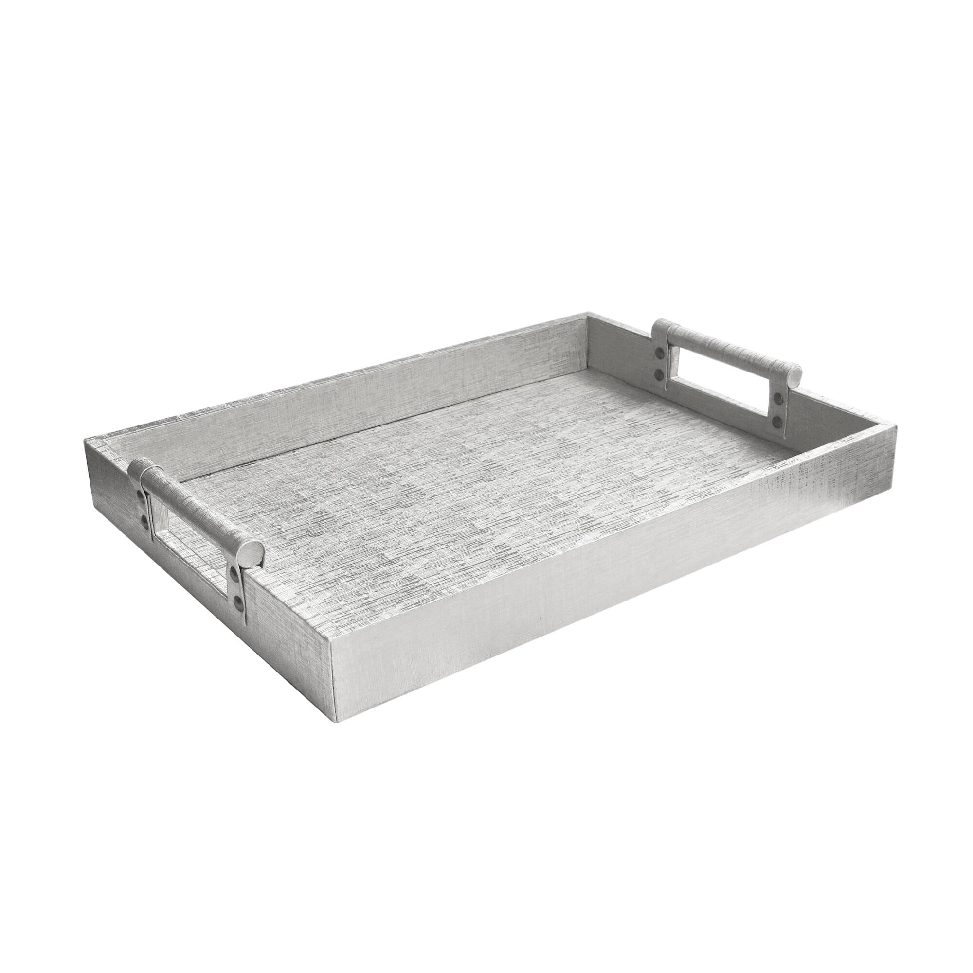 Front. American Atelier - Leather Tray Silver With Handles - Silver.