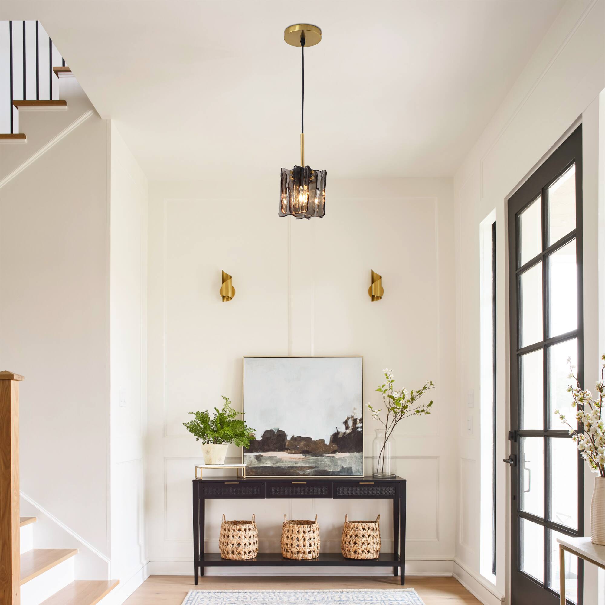 Angle. Parrot Uncle - 4.7" Modern Handmade Grey Glass Pendant Ceiling Light with Adjustable Cord for Bedroom and Dining Room - Grey.