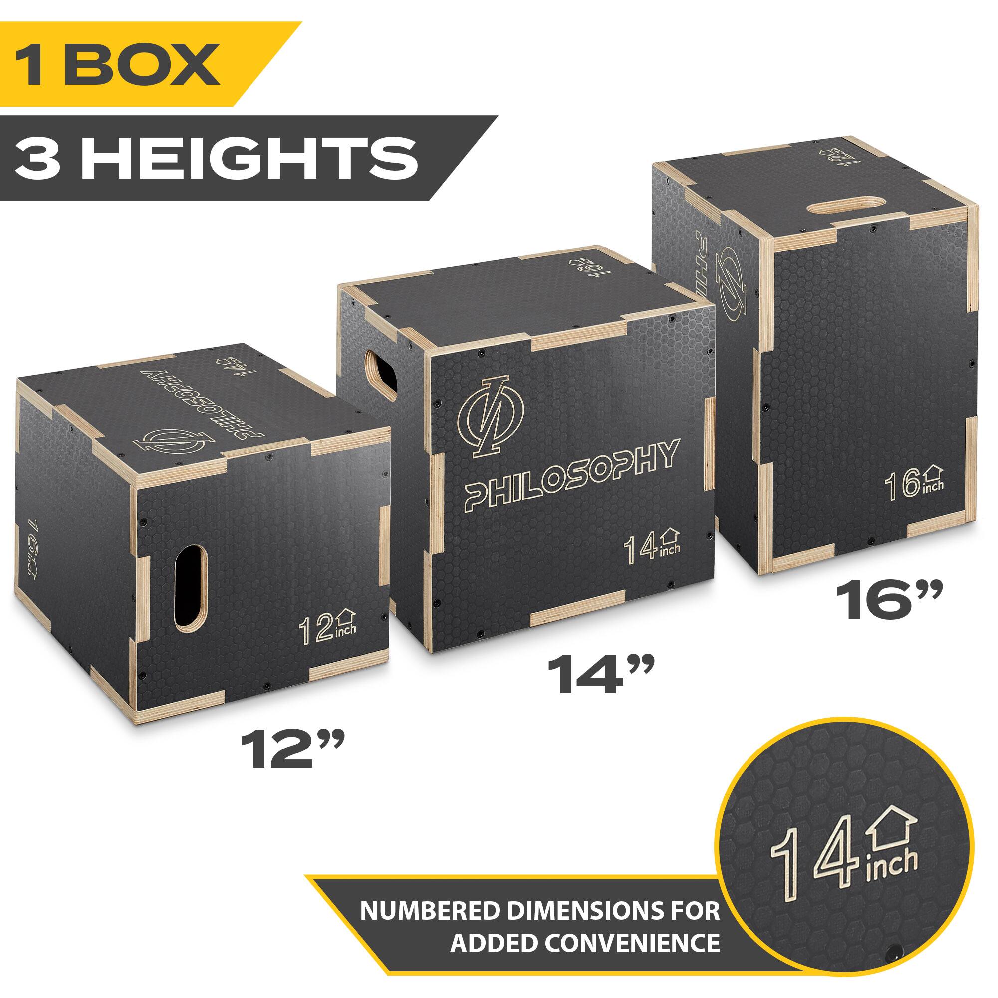 1 BOX  
3 HEIGHTS  

PHILOSOPHY  

16 inch  
14 inch  
12 inch  

NUMBERED DIMENSIONS FOR ADDED CONVENIENCE