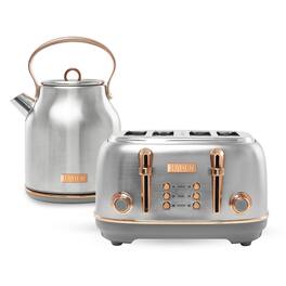 Haden - Heritage 4 Slice Wide Slot Toaster & Electric Water Kettle, Steel & Copper - Steel/Copper