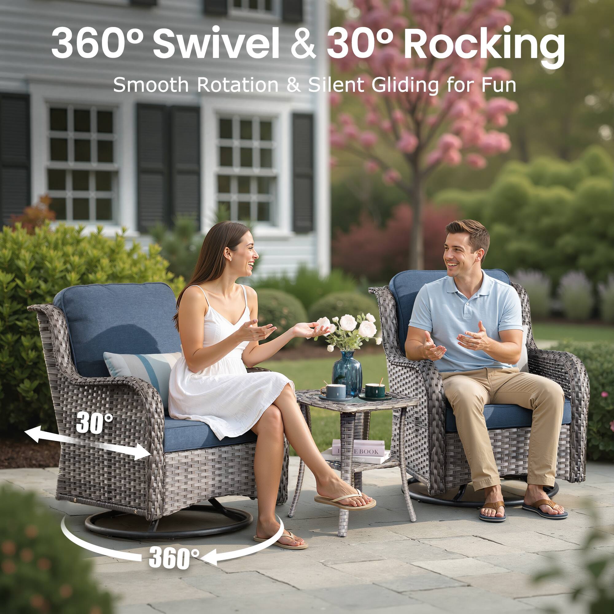 360° Swivel & 30° Rocking  
Smooth Rotation & Silent Gliding for Fun