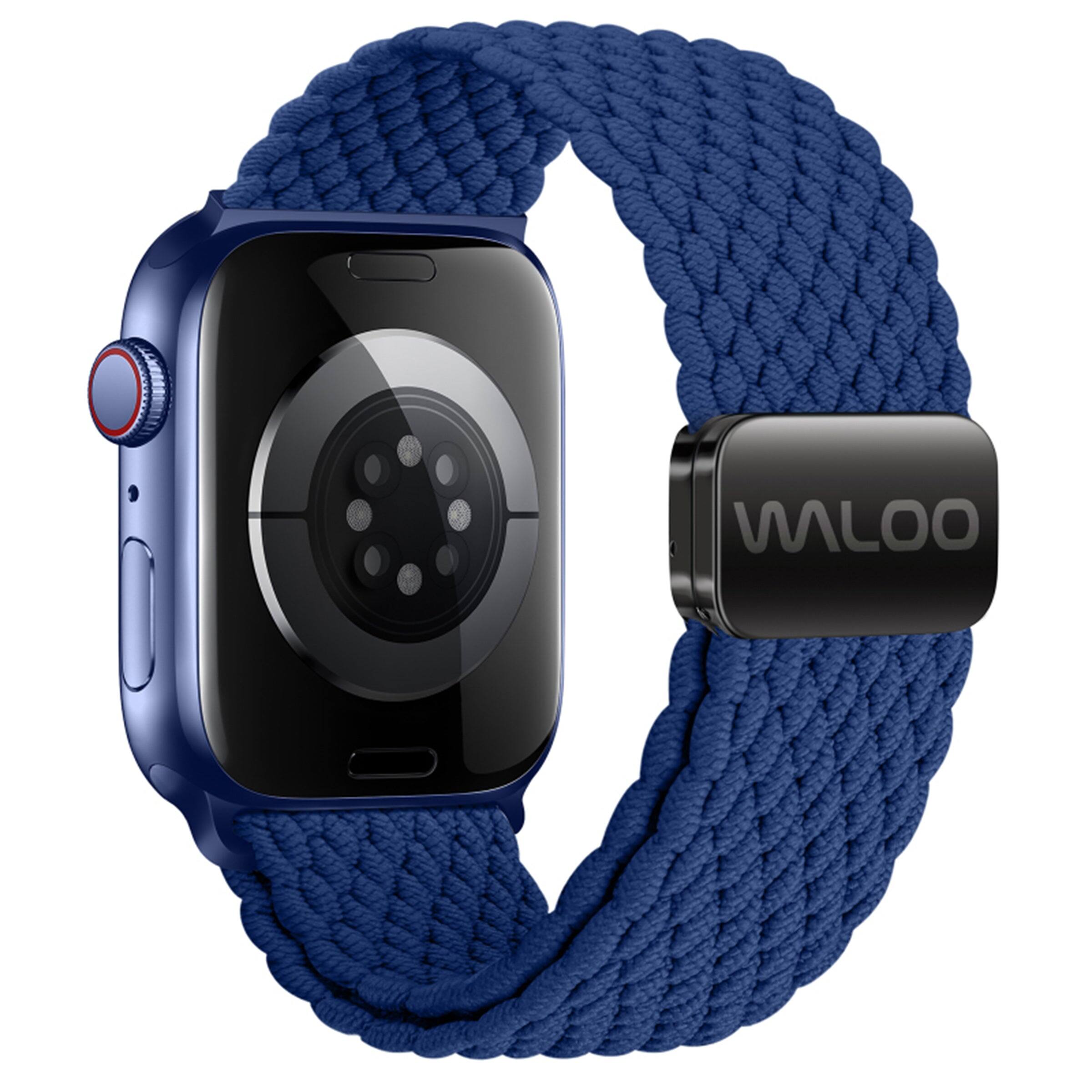 Front. Waloo - Waloo Braided Nylon Magnetic Loop Band For Apple Watch - Blue/White.