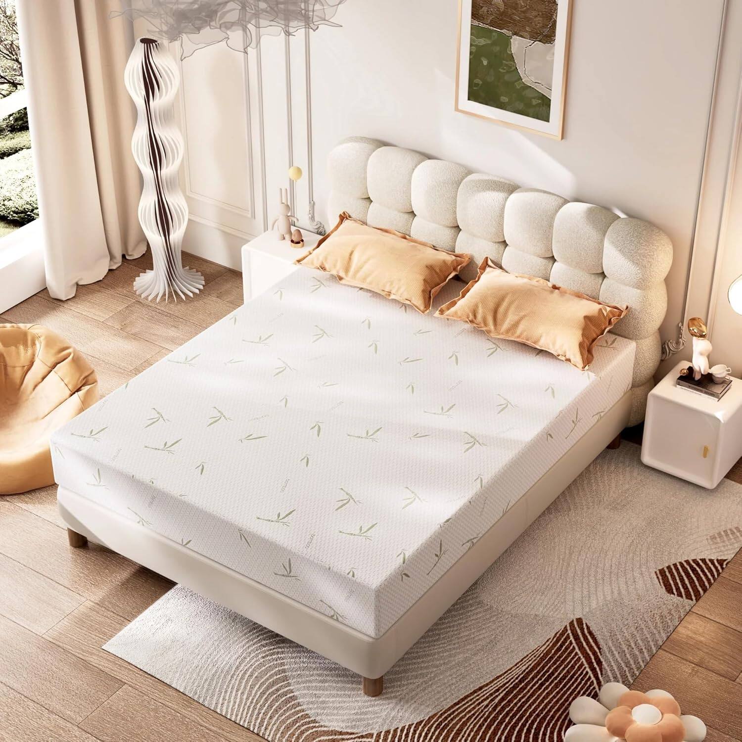 Alt View 4. HONGGE - 8 Inch Gel Memory Foam Mattress with Green Tea Infusion Medium Firm Support - White.