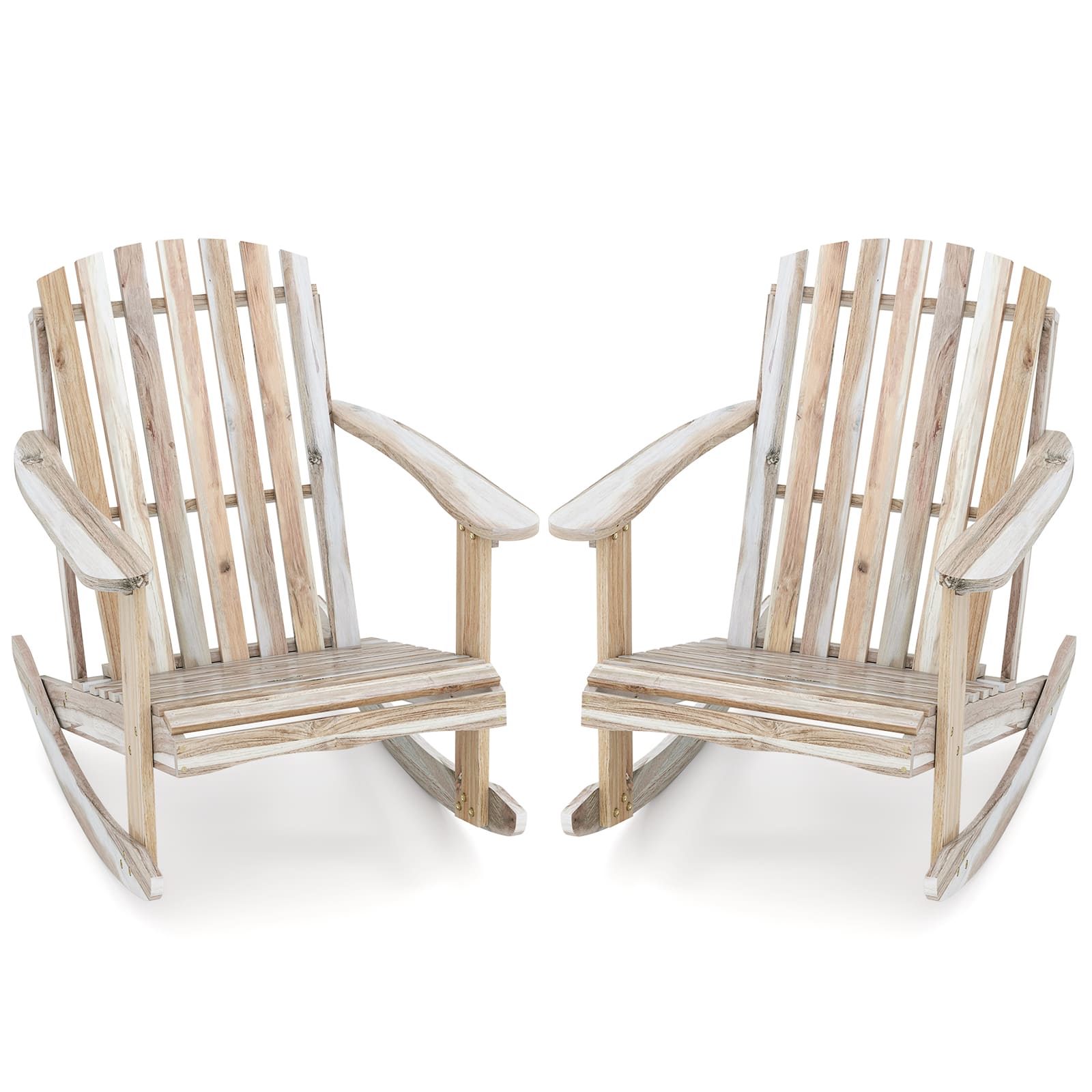 Gymax - 2PCS Adirondack Rocking Chair w/Slatted Seat & High Fanned Back for Backyard - Yellow