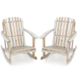 Gymax - 2PCS Adirondack Rocking Chair w/Slatted Seat & High Fanned Back for Backyard - Yellow