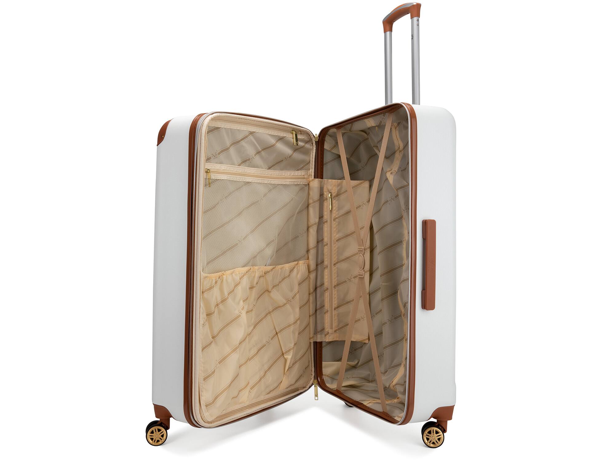 Left. 19v69 ITALIA - 19V69 ITALIA Vintage 3 Piece Expandable Retro Spinner Luggage Set - White - White.