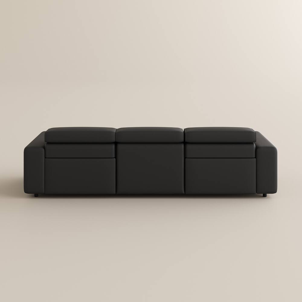 Alt View 10. POVISON - 108.65" Leather Power Reclining Sofa Modular Recliner Couch,Power Outlet, Adjustable Headrest, Khaki - Black Sustainable Leather.