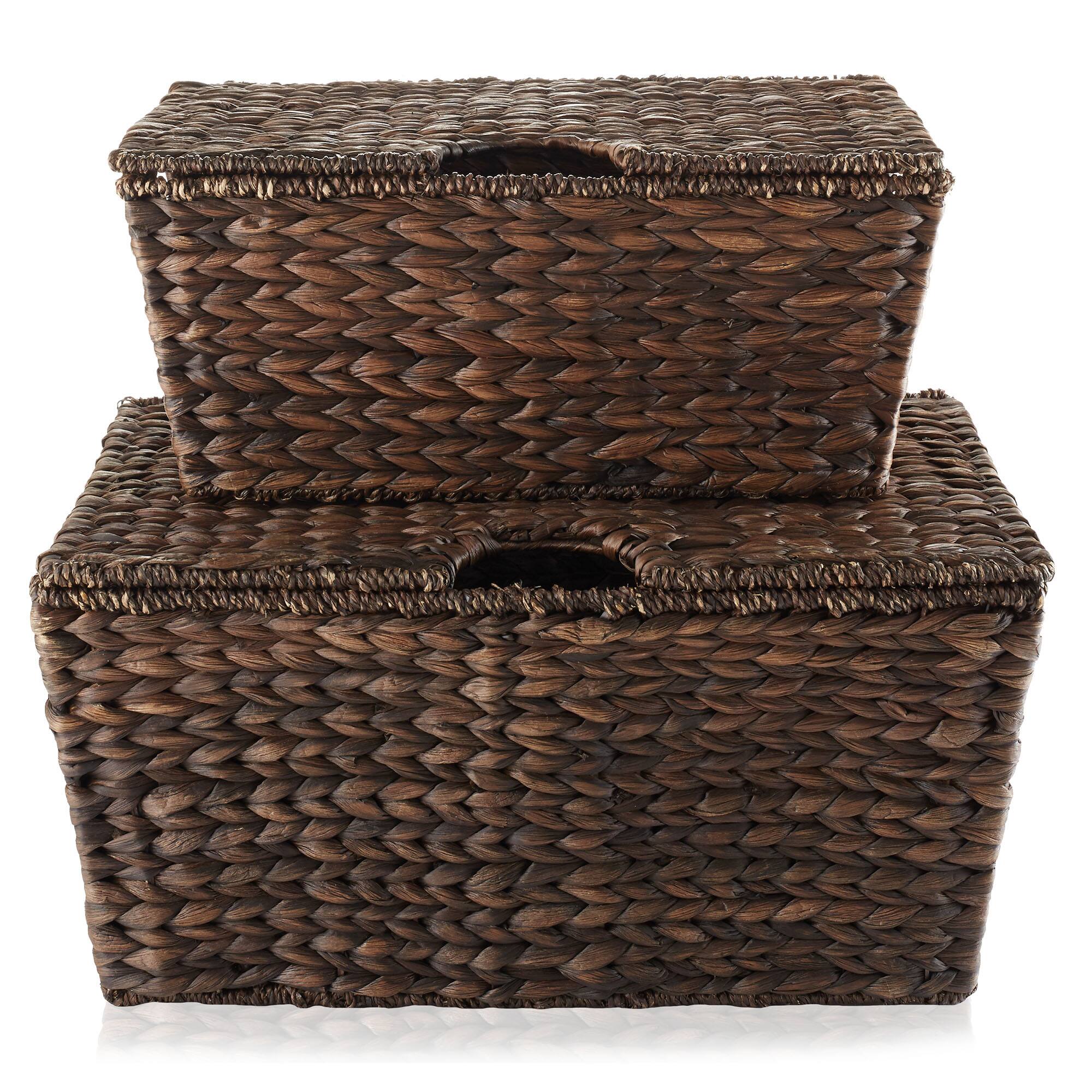 Alt View 3. Casafield - Water Hyacinth Storage Baskets with Tapered Bottoms - Espresso.