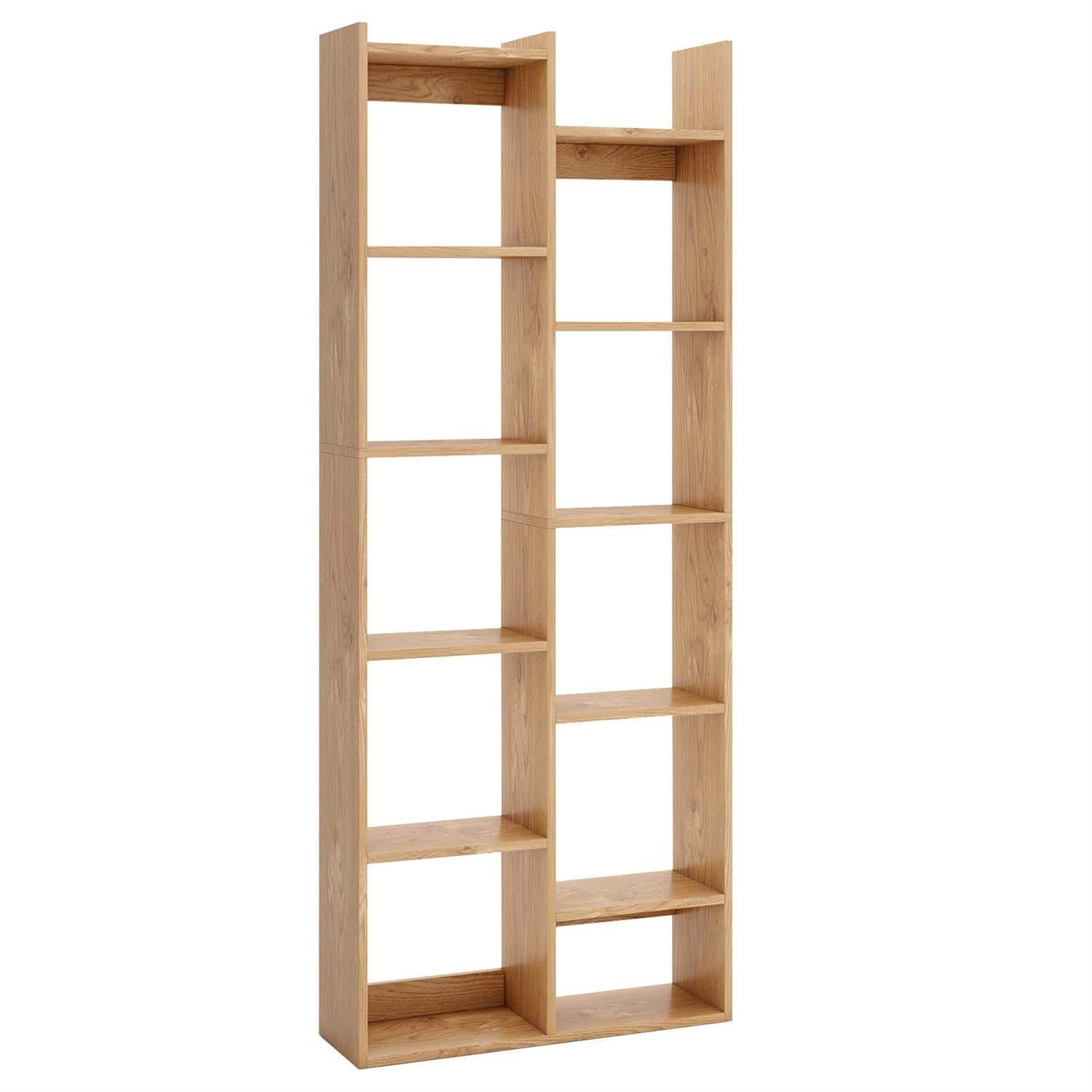 Pefilos - 11-Tier Modern Book Organizer - Sturdy Board Anti-Tipping, Multi-Purpose Storage, Natural - Brown