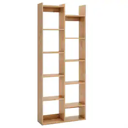 Pefilos - 11-Tier Modern Book Organizer - Sturdy Board Anti-Tipping, Multi-Purpose Storage, Natural - Brown