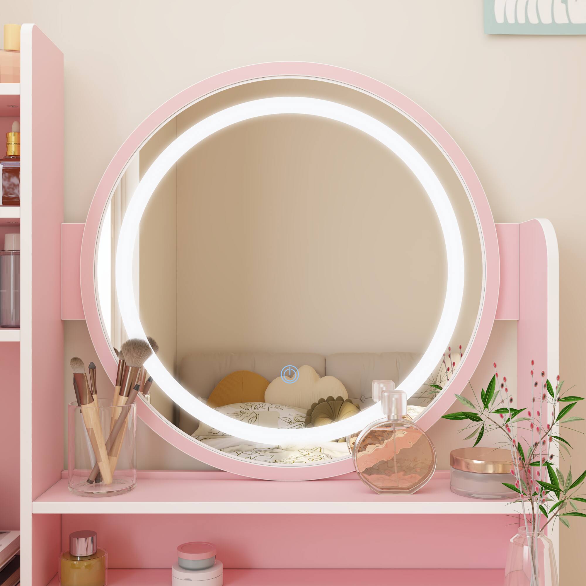 Alt View 10. Famapy - Multi-Color LED Vanity Table Set Ultimate Makeup Dresser Station with Smart Storage - Pink.