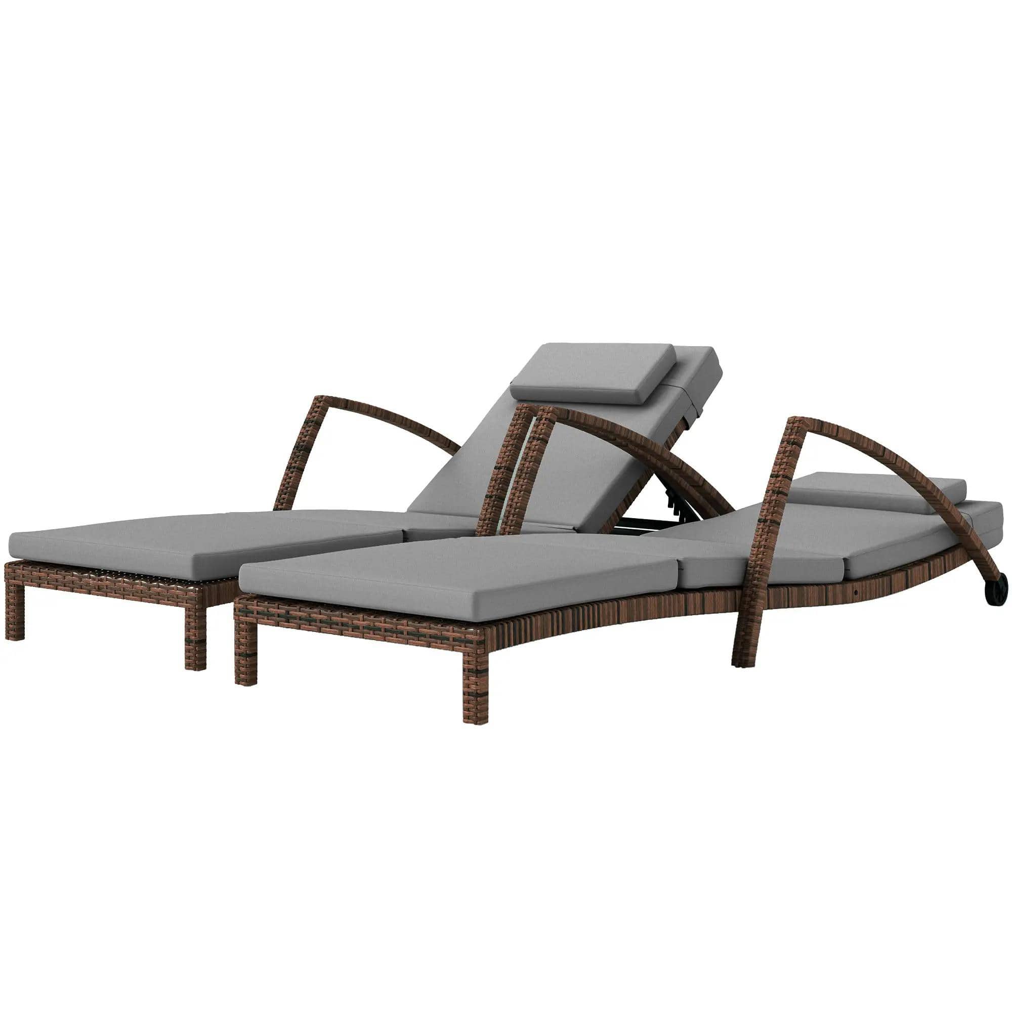 Spaco - Wicker Chaise Lounge Set, Outdoor Recliners, Adjustable Back, Cushion - Gray