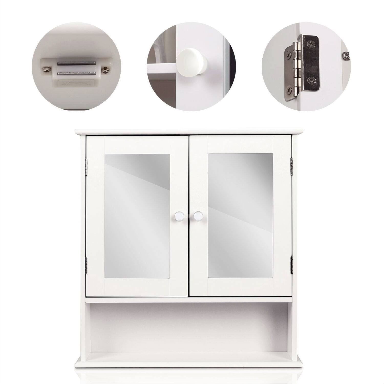 Angle. Hivvago - White 2-Door Mirrored Medicine Cabinet with Open Shelf - White.