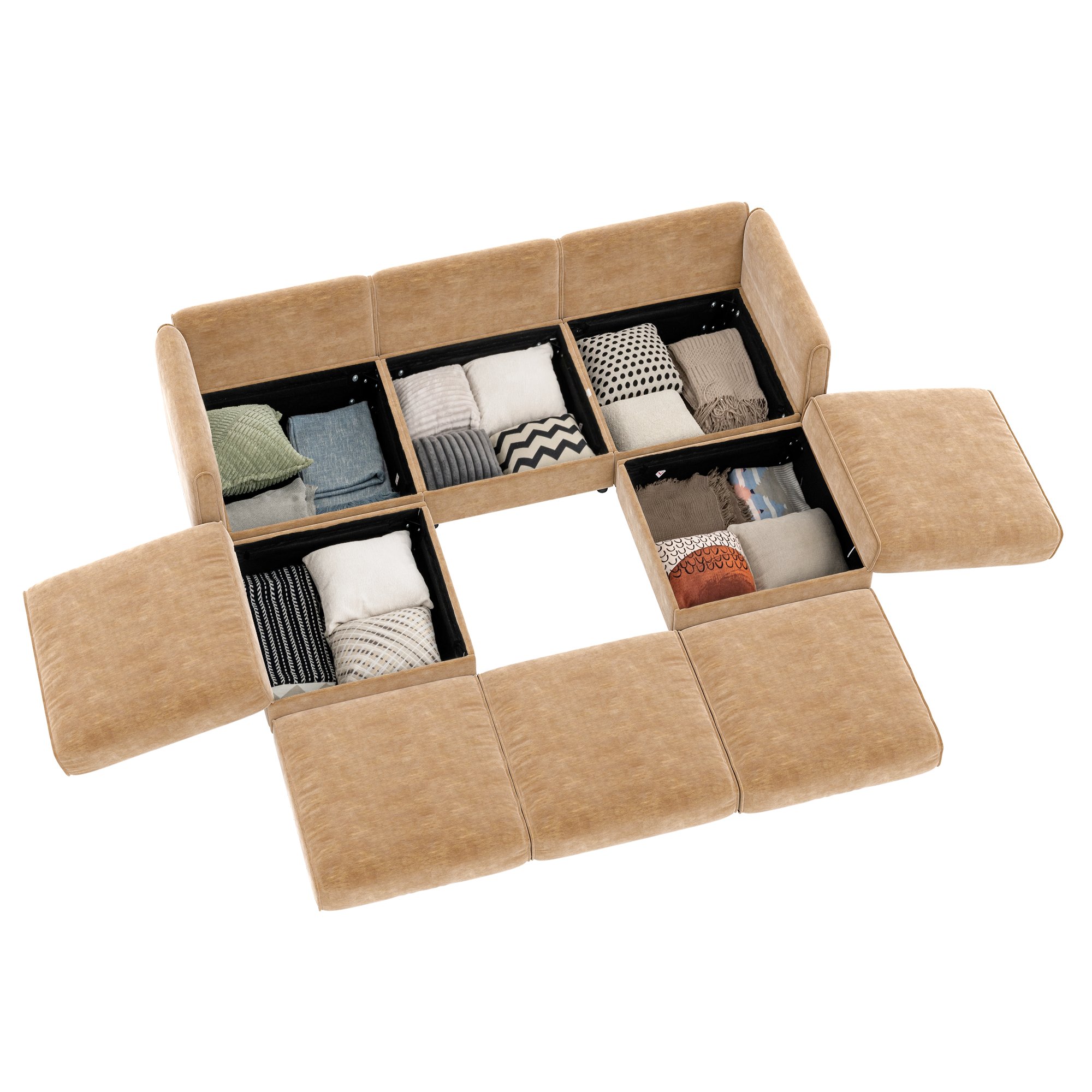 Alt View 10. LOVMOR - 3 Seater Chenille Couch U Shaped Storage Ottoman Cylindrical Support For Living Room Den Plush Cozy Home TV XL - Camel.