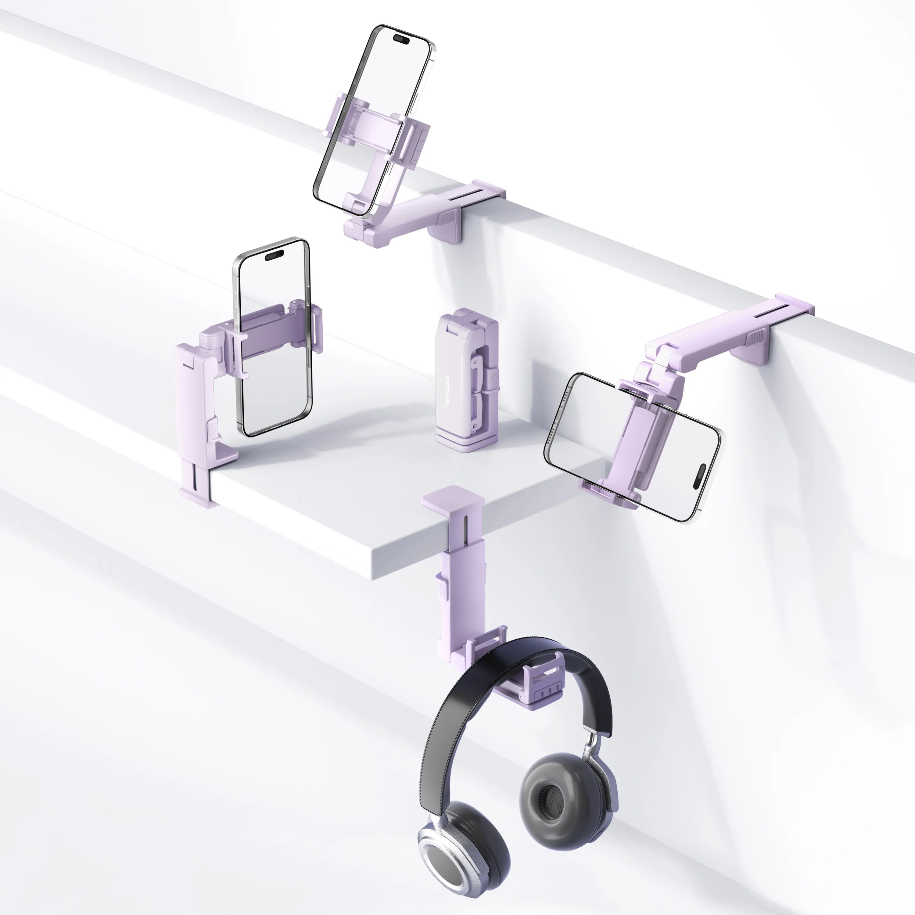 Alt View 9. Perilogics - Upgraded Universal Airplane Travel Phone Holder. Packable Phone Mount with Silent Angle Adjustments for On-the-Go Use - Lavender.