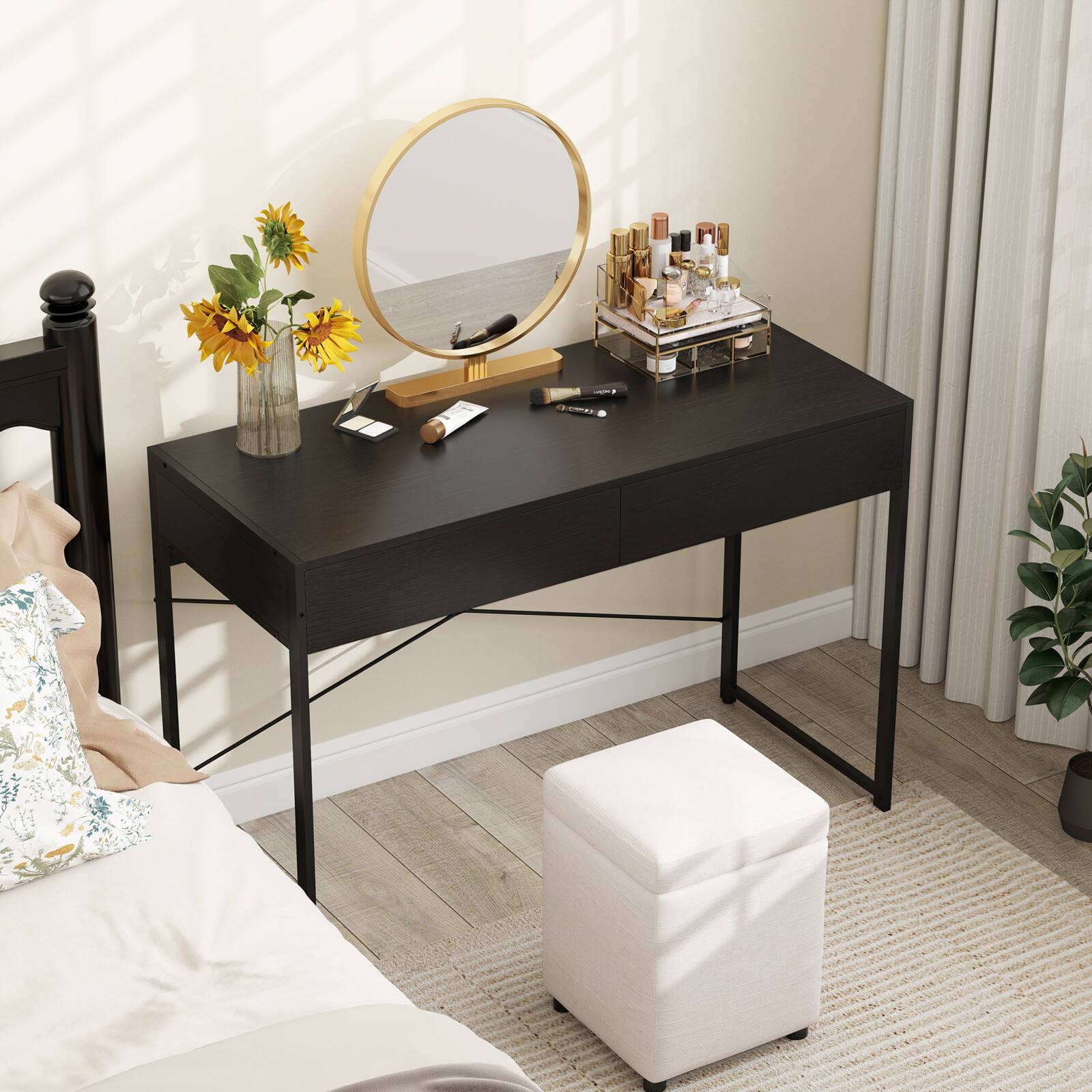 Alt View 1. Gymax - Gymax Modern 2-Drawer Computer Desk w/ Reinforced Heavy-Duty Metal Frame Anti-Tip Kit - Black.