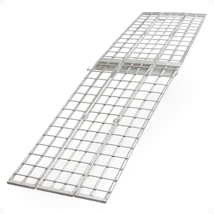Front. Black Widow - Black Widow 10’ Aluminum Folding Motorcycle Ramp, Arched 3 Piece Design, Silver.