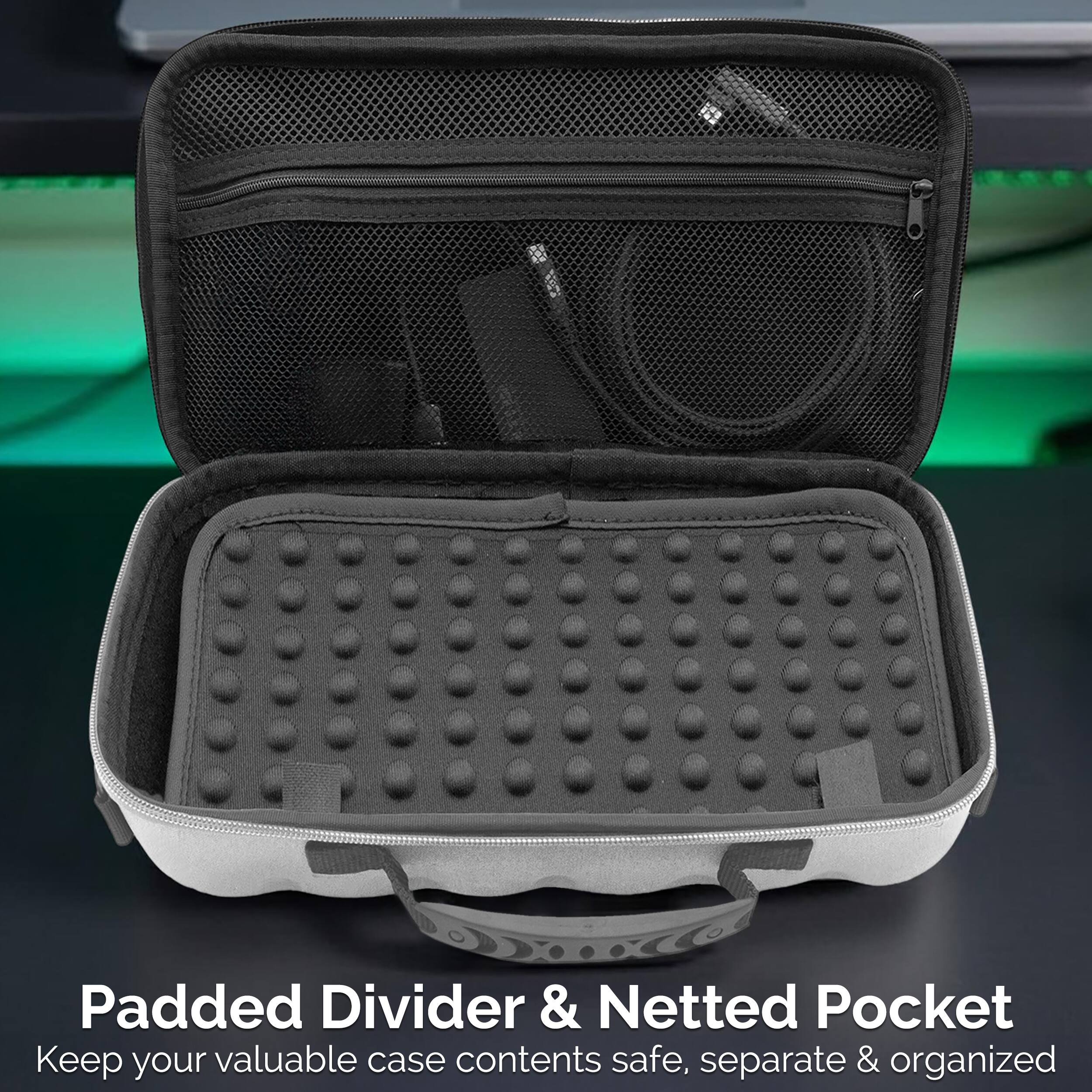 Padded Divider & Netted Pocket  
Keep your valuable case contents safe, separate & organized