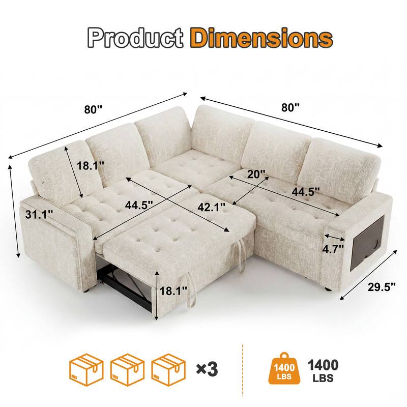 Product Dimensions

80"  
80"  
18.1"  
20"  
31.1"  
44.5"  
42.1"  
44.5"  
4.7"  
18.1"  
29.5"  
x3  
1400 LBS