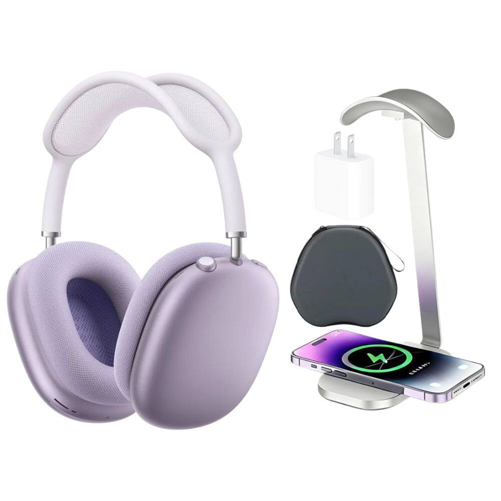 Apple - AirPods Max (USB-C) - Purple + Power Adapter, Headphone Stand/Charging Pad & Carrying Case