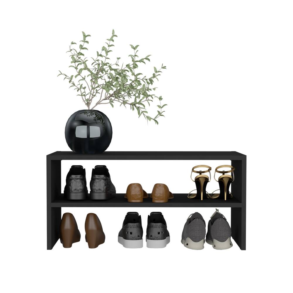 Alt View 4. Loheer - Loheer 23 inch wide 2-tier shoe rack stackable black shoe organizer - Black.