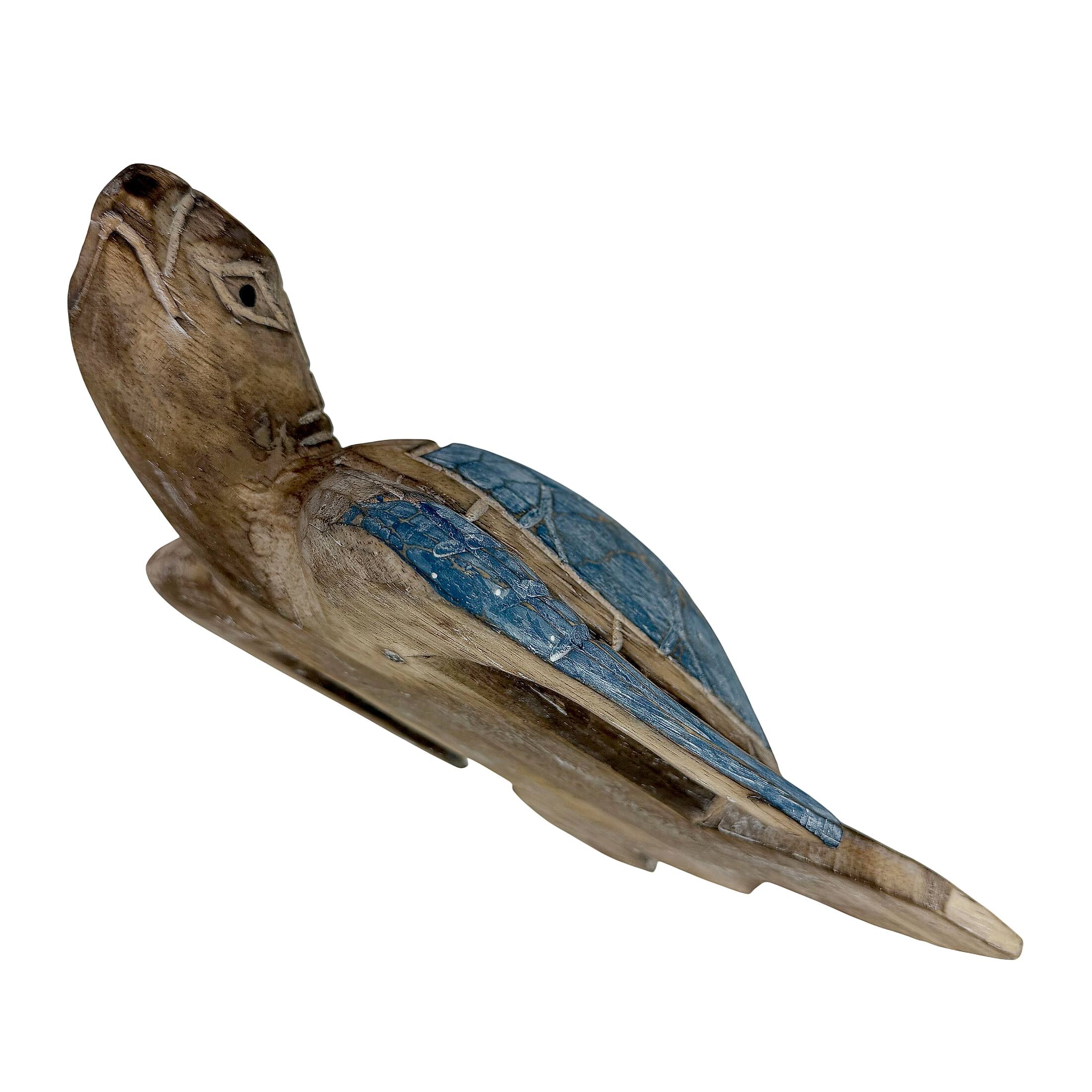 Alt View 2. Things2Die4 - Sea Turtle Statue Hand Carved Wood Blue Coastal Decor 12in Tabletop Art - Blue.