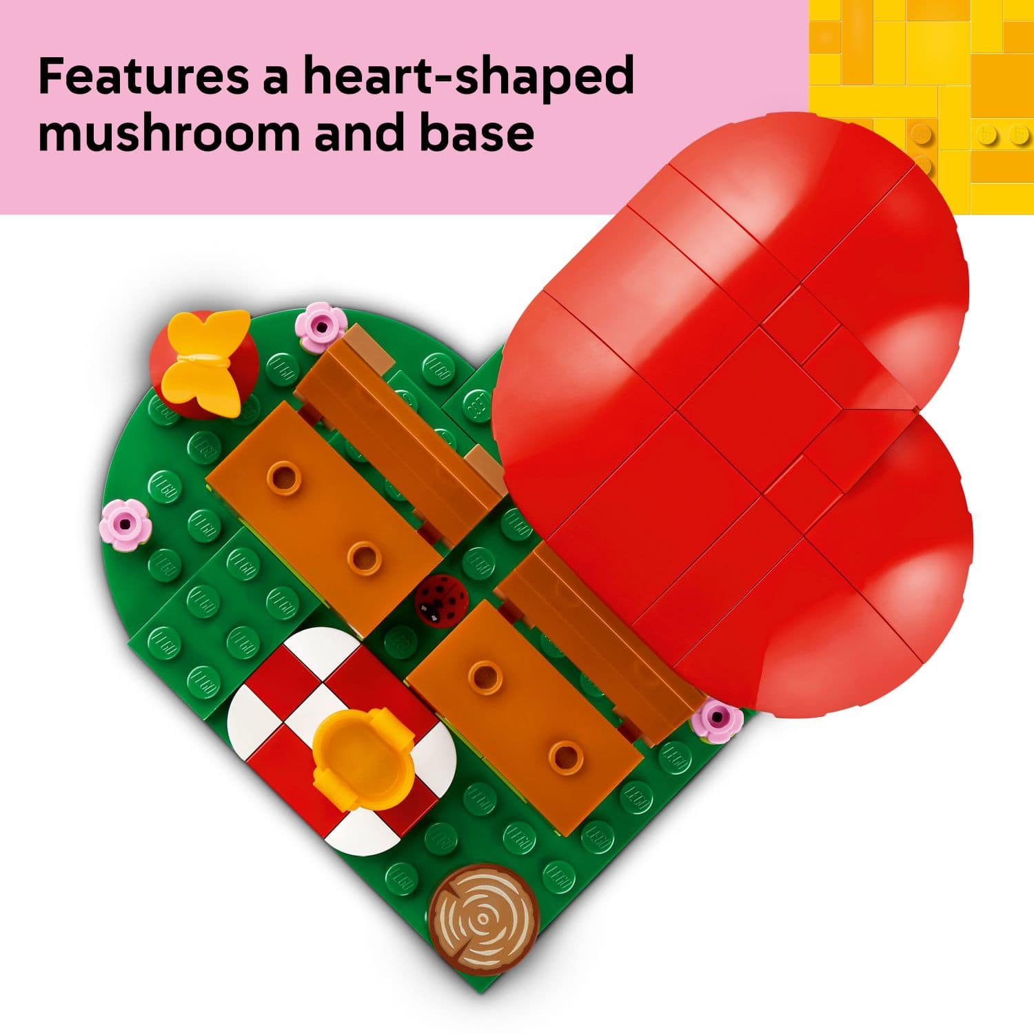 Features a heart-shaped mushroom and base.