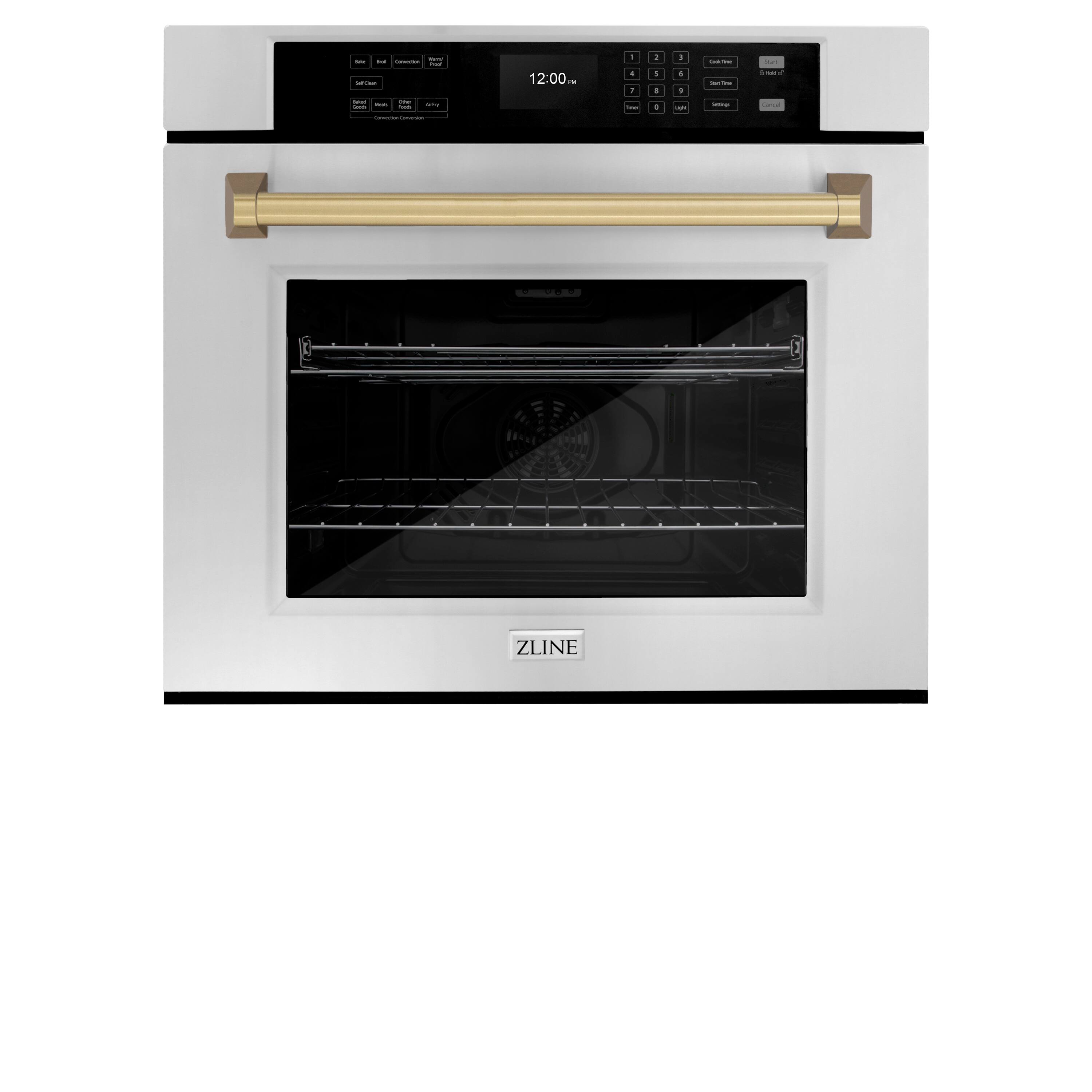 ZLINE - 30 in. Autograph Wall Oven w/ Air Fry and Self Clean w/ Champagne Bronze Handle - Stainless Steel