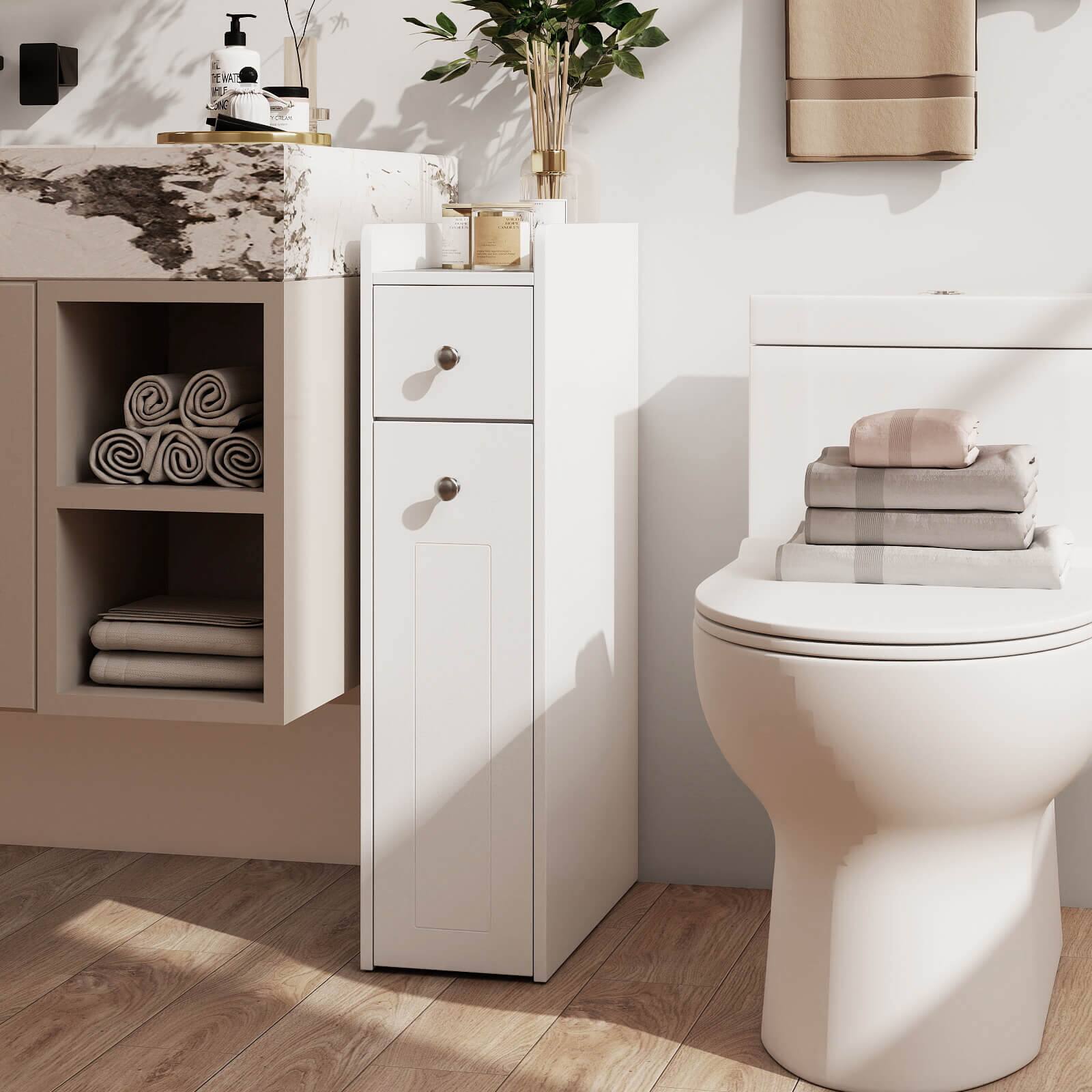Alt View 3. Costway - Costway Small Bathroom Storage Cabinet 4-Tier Narrow Toilet Side Storage Cabinet - White.