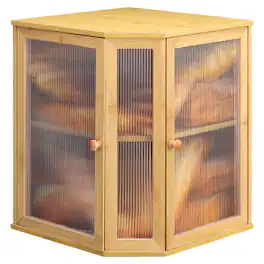 Unique Bargains - Corner Bread Box for Kitchen Countertop, Bamboo Large Capacity Bread Storage with Acrylic Wavy Door - Natural