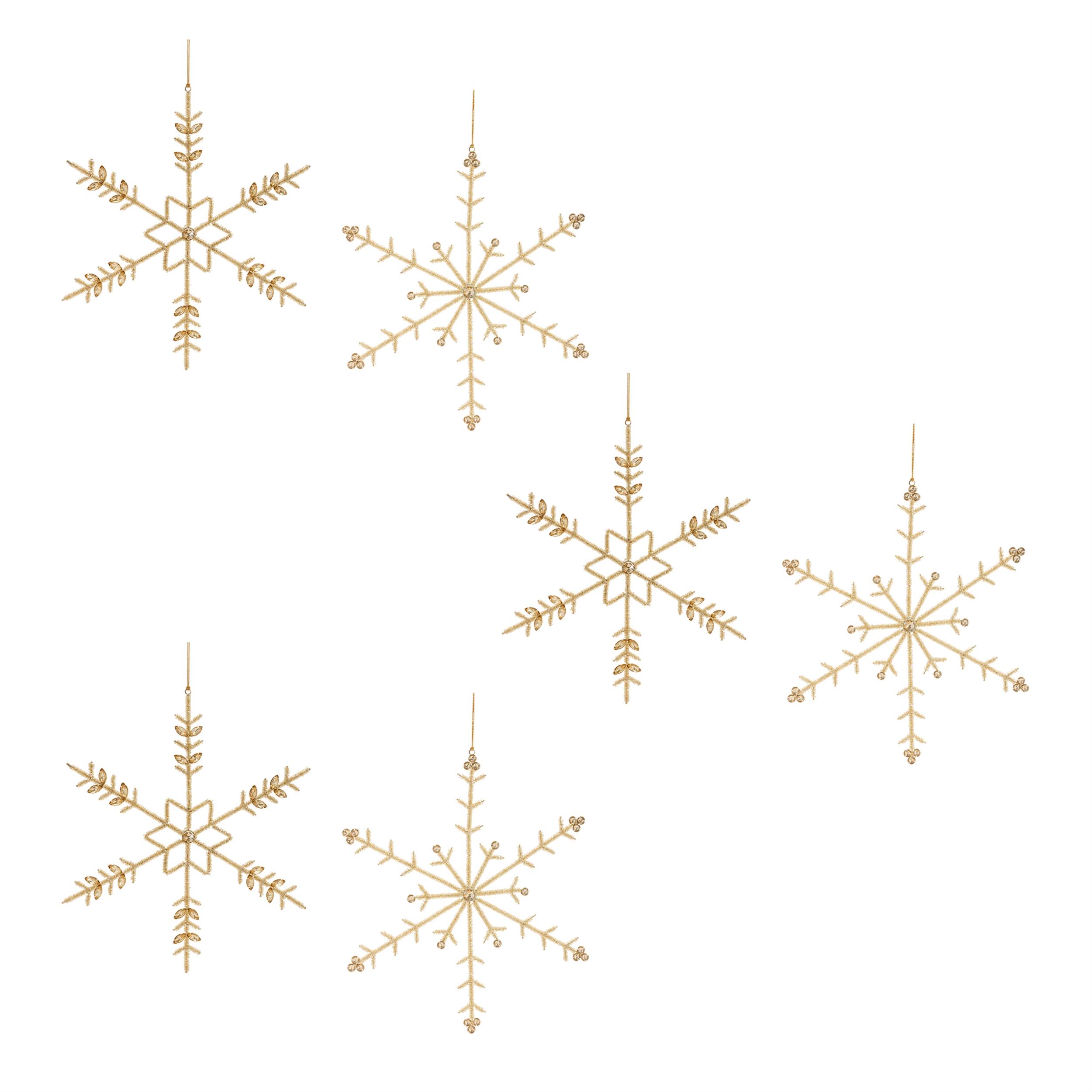 Back. BreeBe - Gold Beaded Metal Snowflake Ornament (Set of 6) - Gold.