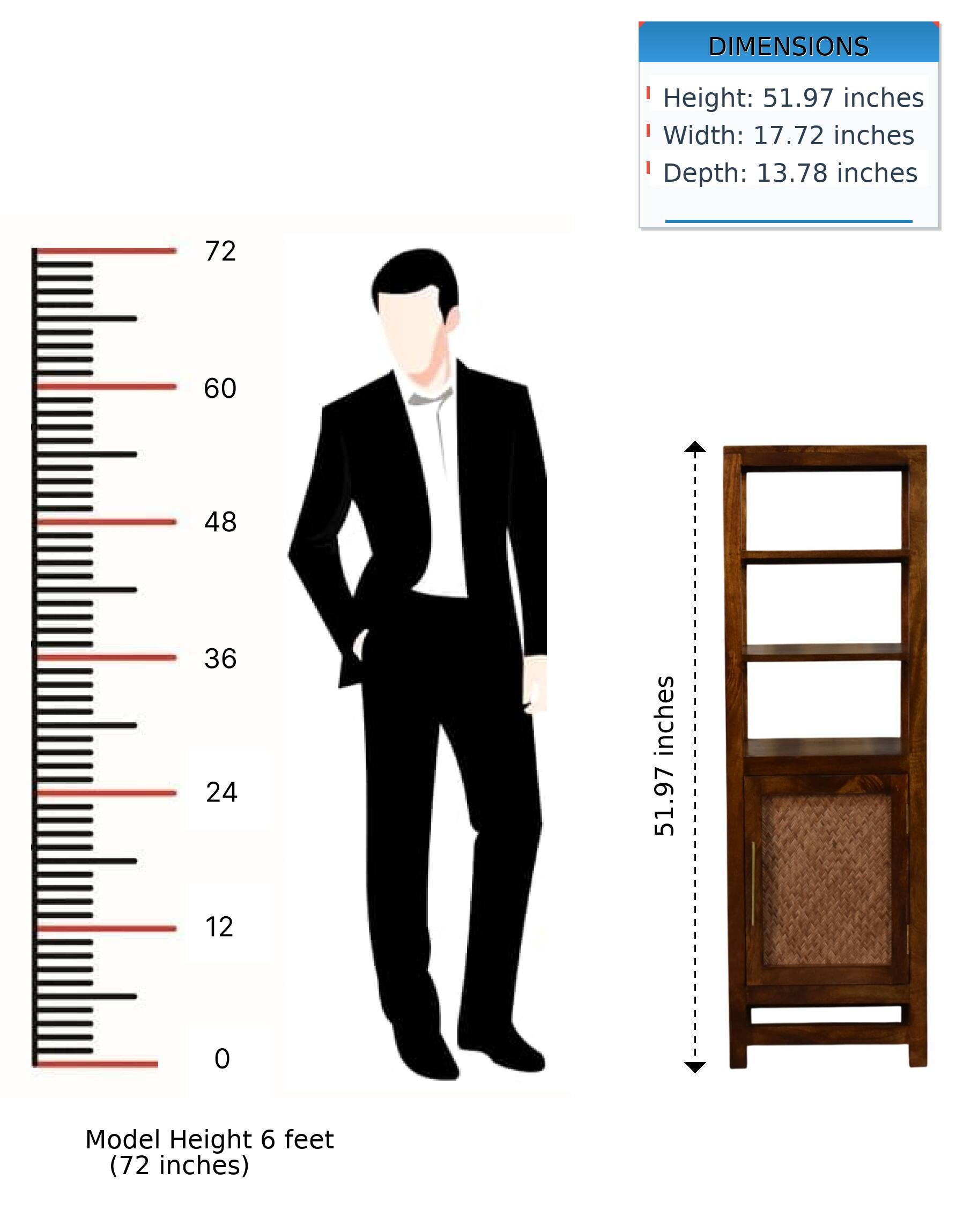 DIMENSIONS  
Height: 51.97 inches  
Width: 17.72 inches  
Depth: 13.78 inches  

72  
60  
48  
36  
24 inches  

51.97 inches  

Model Height 6 feet (72 inches)
