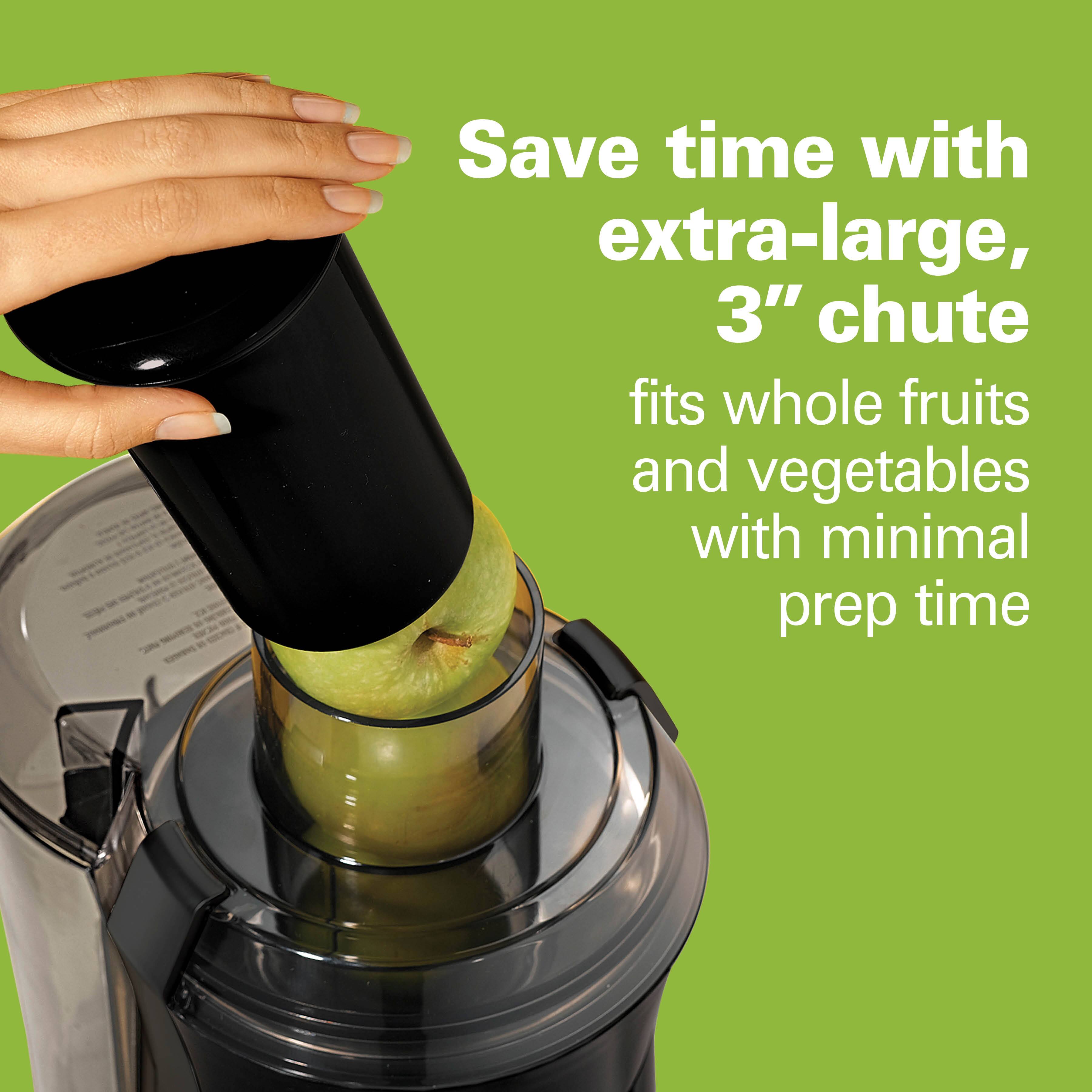 Save time with extra-large, 3" chute fits whole fruits and vegetables with minimal prep time