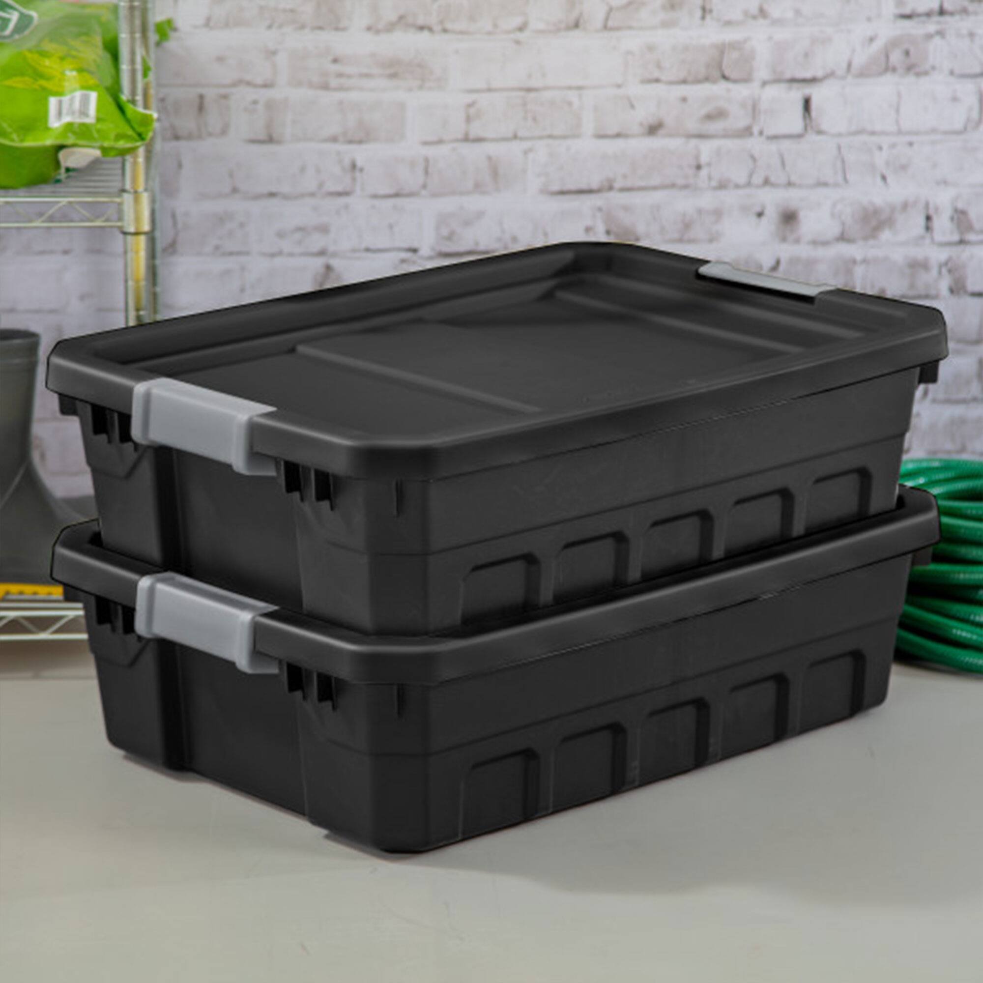 Alt View 3. Sterilite - Sterilite 10 Gallon Industrial Stacker Storage Totes w/ Gray Clip Lids (6 Pack) - Black.