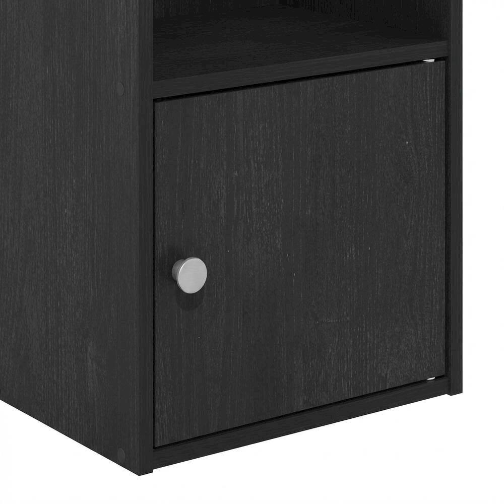 Alt View 2. FurniFact - Black 3-Tier Bookcase with Door Storage and Wood Finish - Blackwood.