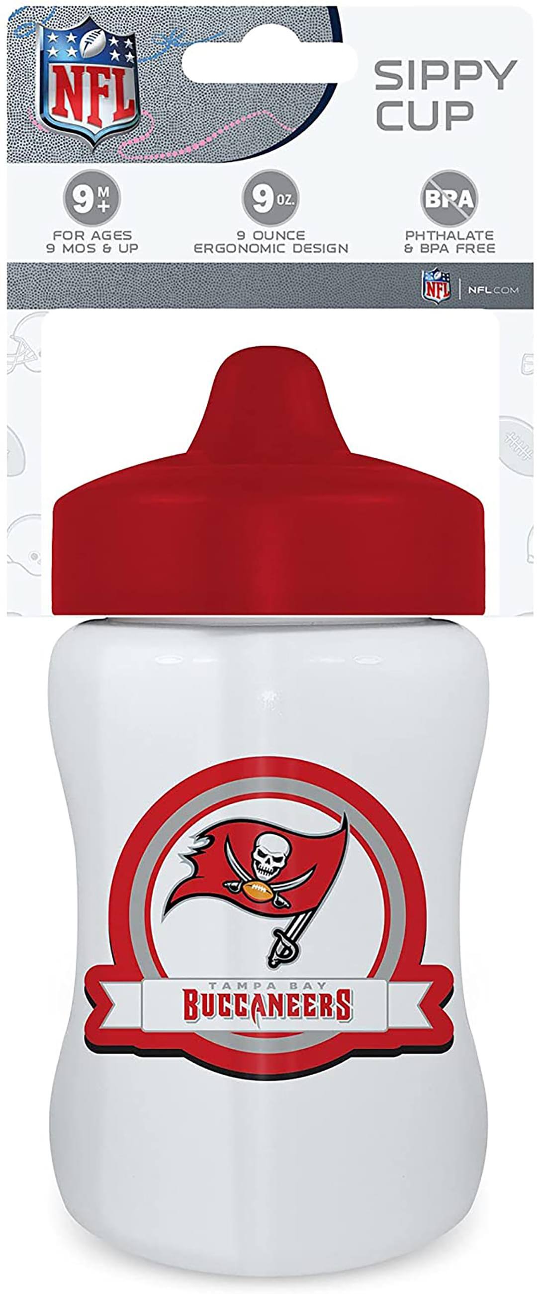 NFL SIPPY CUP  
9 M+ FOR AGES 9 MOS & UP  
9 OZ 9 OUNCE ERGONOMIC DESIGN  
BPA & PHTHALATE FREE  
NFL.COM  
TAMPA BAY BUCCANEERS