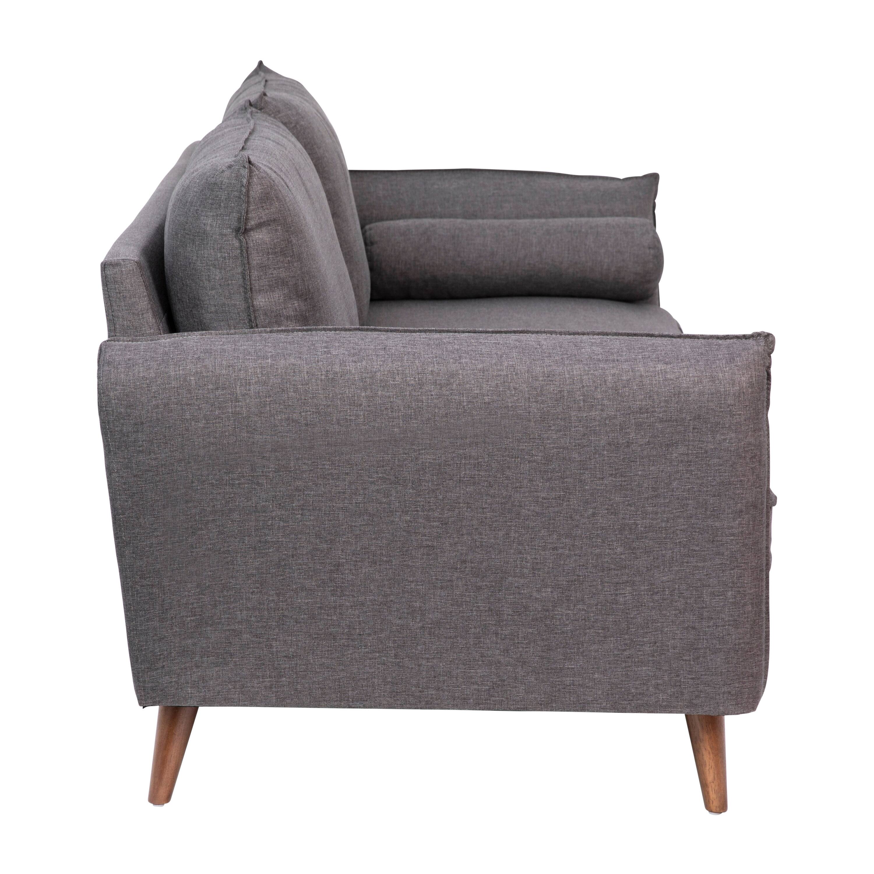 Alt View 8. Emma + Oliver - Carthage Upholstered Mid-Century Modern Pocket Spring Sofa with Wooden Legs and Removable Back Cushions - Stone Gray.