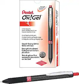 Pentel - Oh! Gel Retractable Gel Pens, Medium Point, Dozen - Red Ink