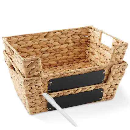 Front. Casafield - 2pk Seagrass Water Hyacinth Pantry Baskets with Handles - Wide Kitchen Bins - Natural - Hyacinth.