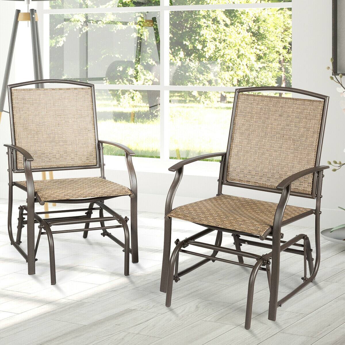 Alt View 4. Costway - Costway 2PCS Patio Swing Single Glider Chair Rocking Seating Steel Frame Garden - Brown.