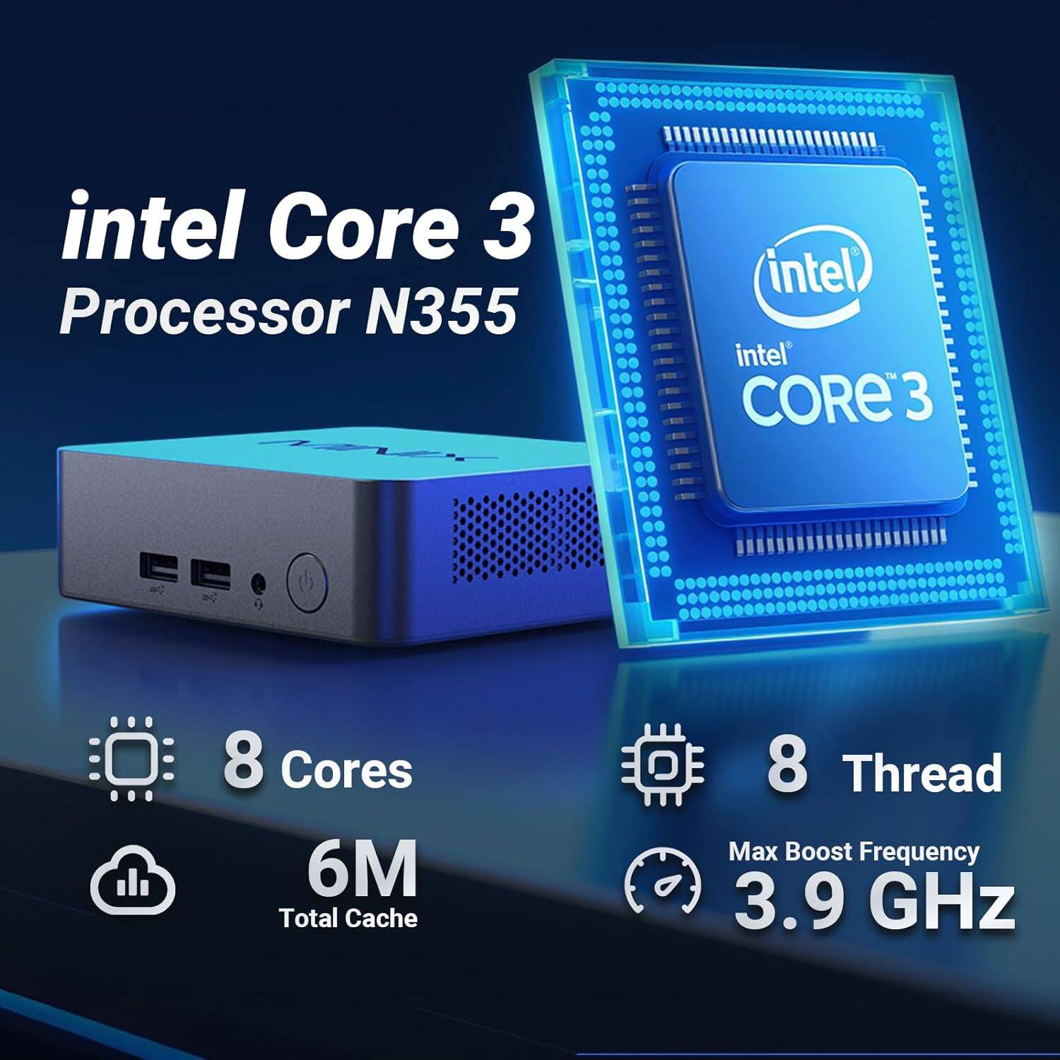 MINIX NUC355 Mini PC, Intel Core 3 N355, 16GB DDR5, 512GB PCIe SSD