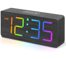 FINEAK - Wooden Digital Alarm Clock-Large Display, Loud Alarm, Stylish Decor - Rgb-black (Plug-in)