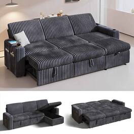 Dyonery - 101" Sleeper Sofa Bed, Pull-Out Bed, Reclining Backrest, Reversible Storage, USB Ports & Cup Holders,Gray - Gray